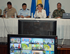 El Presidente Álvaro Uribe escucha el balance de derechos humanos presentado por las unidades militares y policiales. La sesión se realizó este lunes, por videoconferencia, desde la Escuela Naval de Cadetes ‘Almirante Padilla’ de Cartagena. 