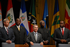 El Presidente Álvaro Uribe durante la ceremonia inaugural de la Quinta Cumbre de las Américas, que se cumplió este viernes 17 de abril en la ciudad de Puerto España, capital de Trinidad y Tobago.