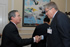 El Presidente de la República, Álvaro Uribe Vélez, saluda al Presidente de la Mundial Millicom, Mikael Grahne, con quien se reunió este lunes 27 de julio en la Casa de Nariño.