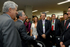 El Presidente Álvaro Uribe Vélez saluda a los organizadores del Primer Congreso de Negocios Internacionales, minutos antes de la  clausura del evento, este martes, en las instalaciones de Universidad Católica Popular de Risaralda.